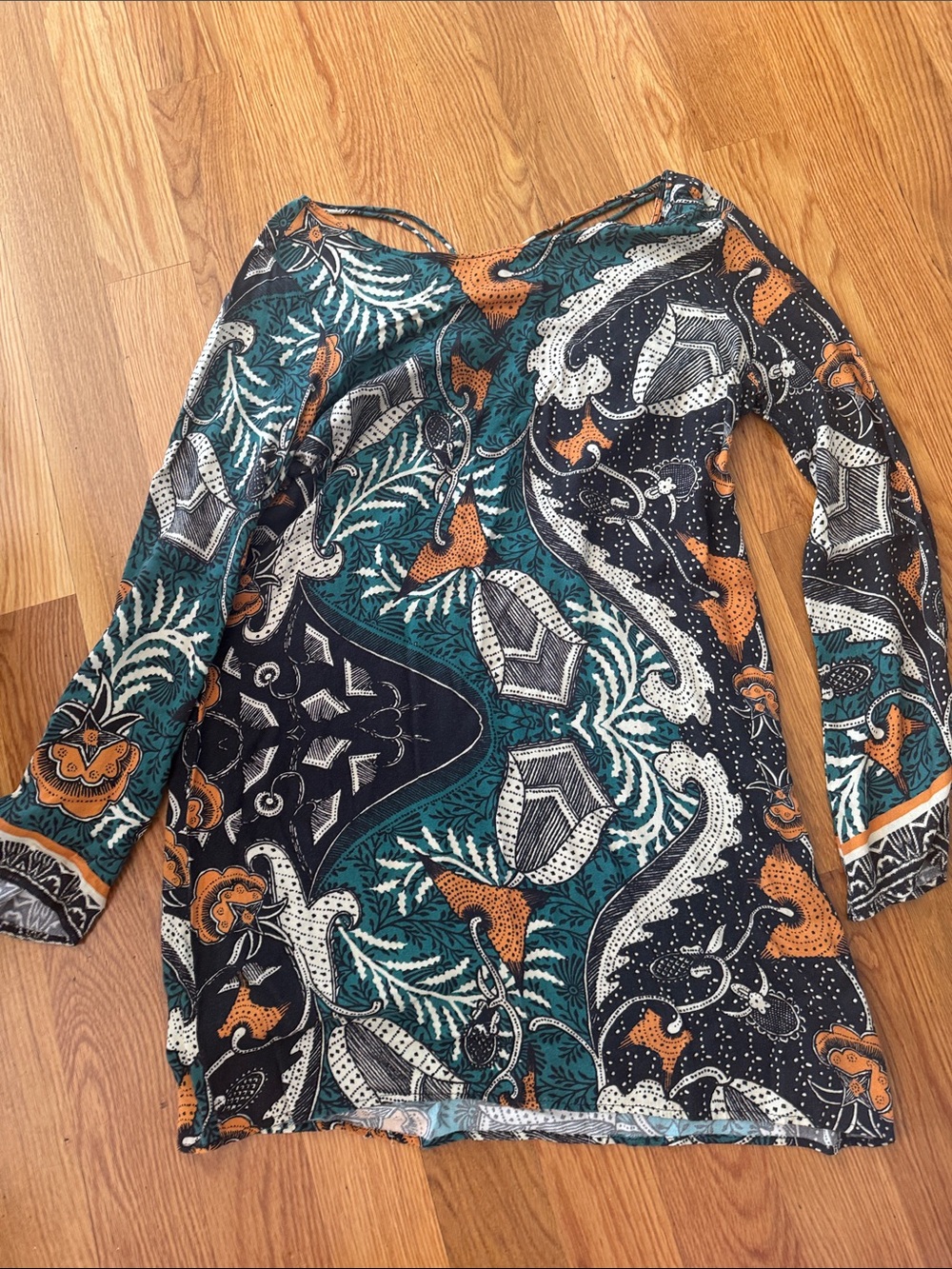 Boho Paisley Print Tunic — Teal, Orange & Black